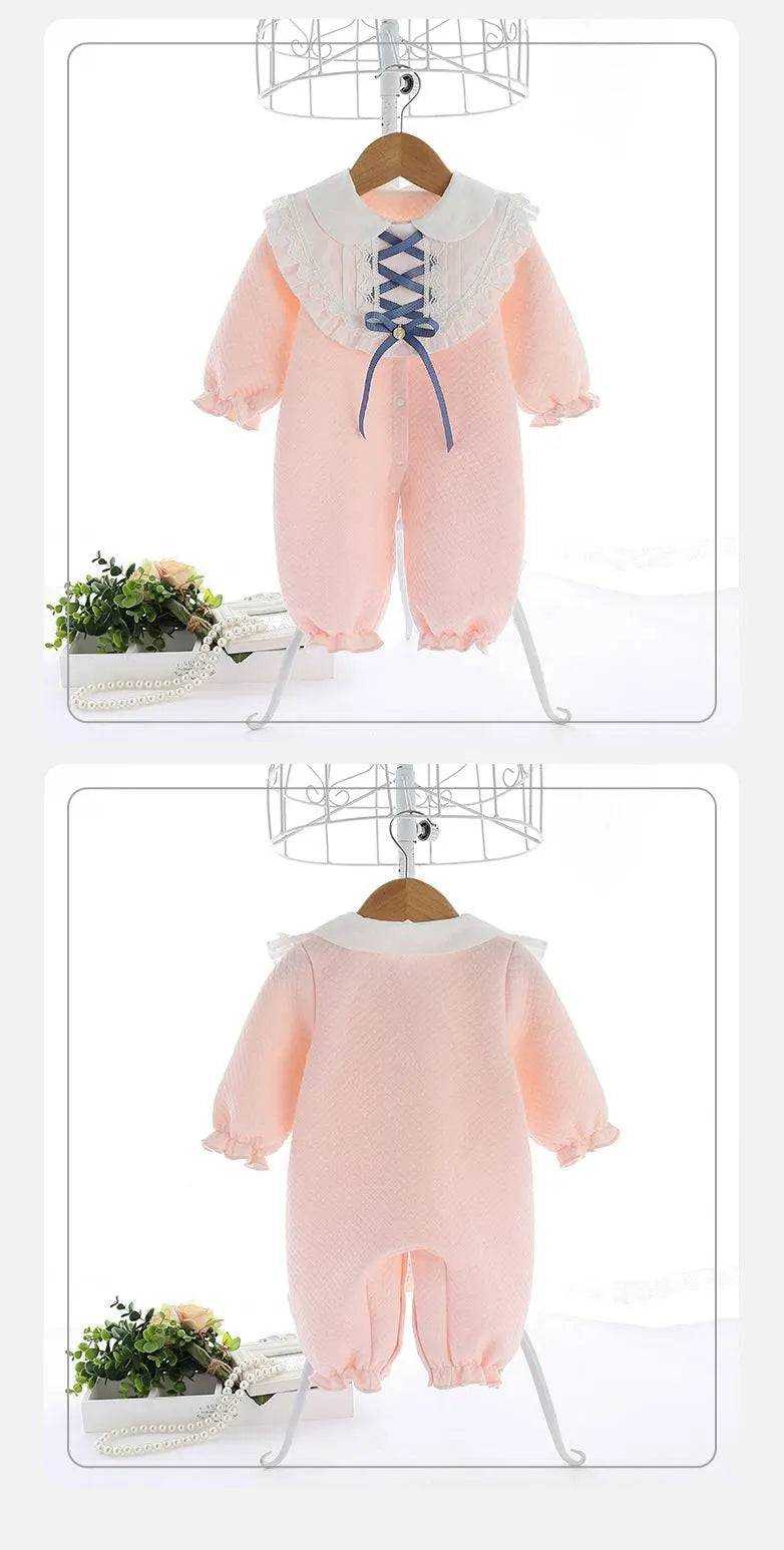 Baby onesies air cotton thickened warm romper in pink and yellow for infants