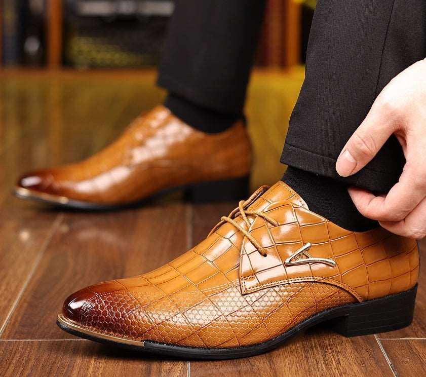 Men's Plus Size Leather Shoes Pointed-toe Fashion Business Formal Men's Shoes Barber Shoes Kaps B International