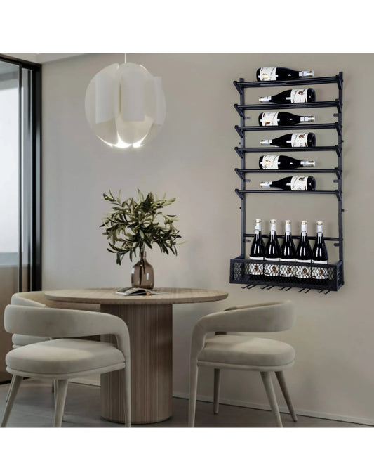 Wine Rack Wall Mounted Metal Cellar Wall Storage Holder Shelf Hanging Wine Rack