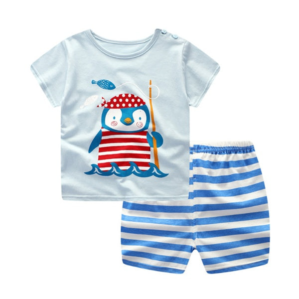 Cartoon Clothing Baby Boy Summer Clothes T-shirt Baby Girl Casual Clothing Sets Kaps B International