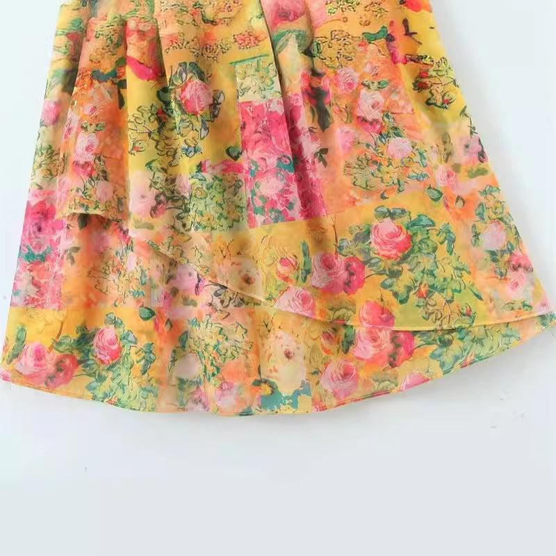 Y2K Flowers Print Suspender Dress Summer Fashion Ruffled Holiday Beach Short Dresses Womens Clothing Kaps B International