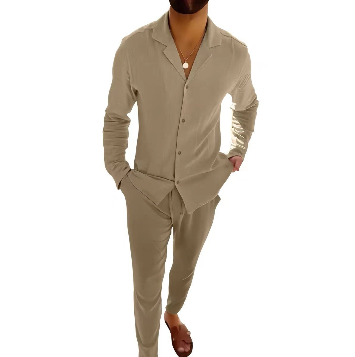 Men's casual long sleeve shirt and slim-fit trousers set – product photo, view 6