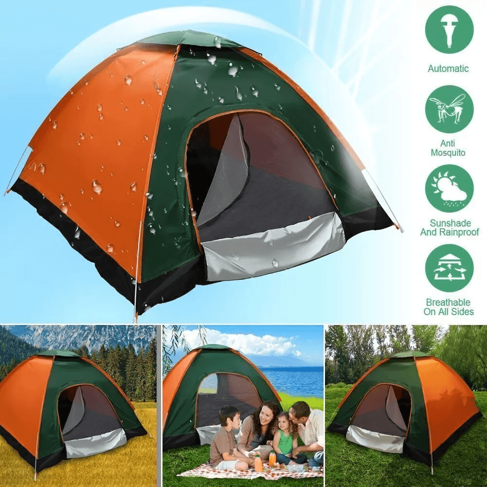 Full Automatic Pop Up Camping Tent, 3-4 Person Family Size, Waterproof Outdoor Hiking Shelter