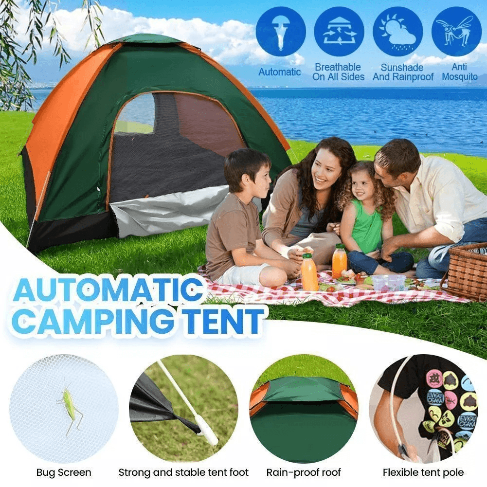 Full Automatic Pop Up Camping Tent, 3-4 Person Family Size, Waterproof Outdoor Hiking Shelter