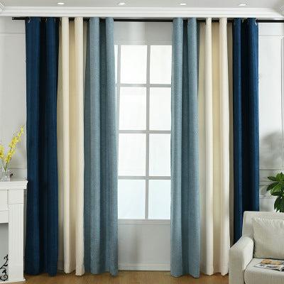 Factory direct stitching solid chenille curtains in blue and cream for living room and bedroom with high shading and stylish design