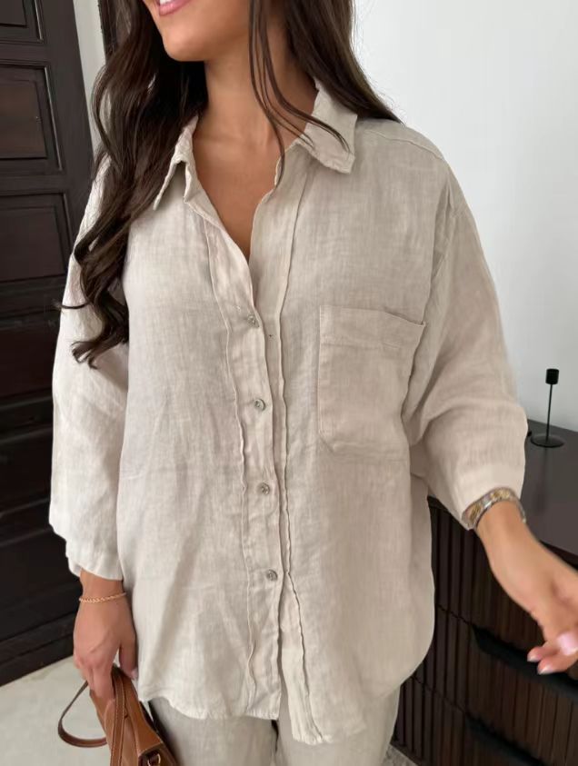 Women's linen shirt and wide leg pants set – product photo, view 4