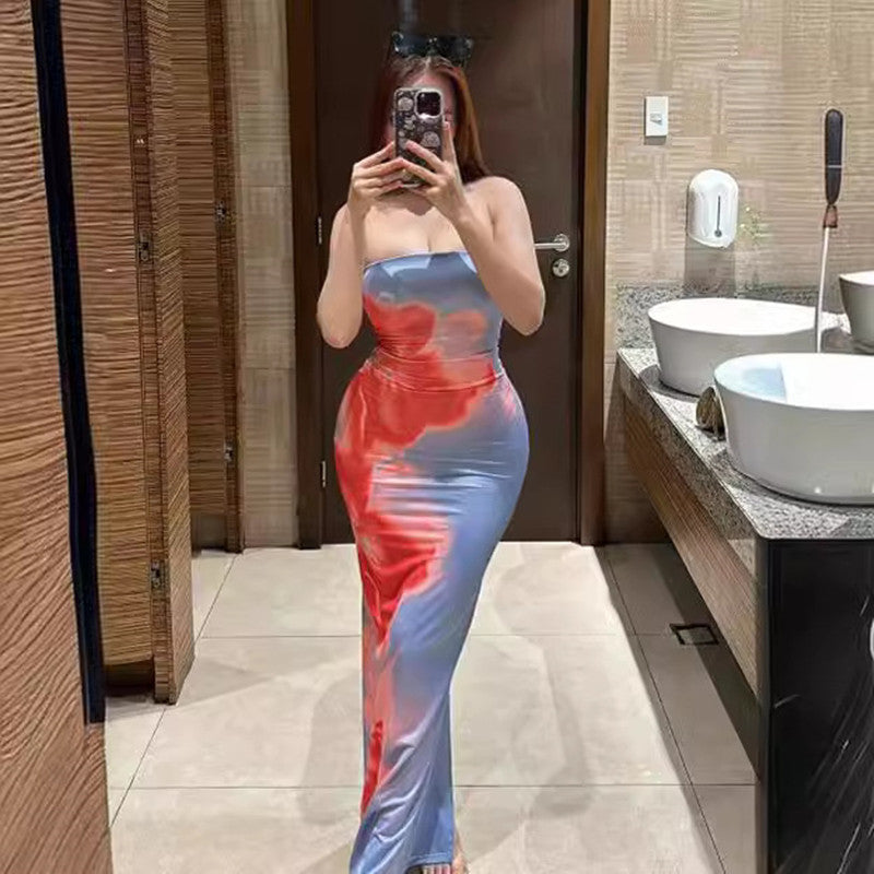 Slim Slit Tube Long Dress Summer Sexy Pint Party Beach Dresses Women's Clothing Kaps B International