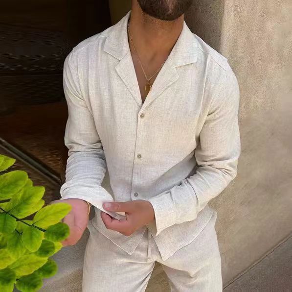 Men's casual long sleeve shirt and slim-fit trousers set – product photo, view 3