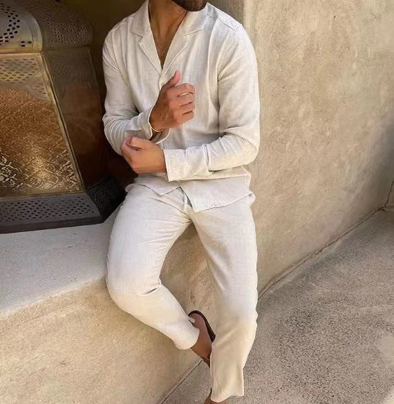 Men's casual long sleeve shirt and slim-fit trousers set – product photo, view 2