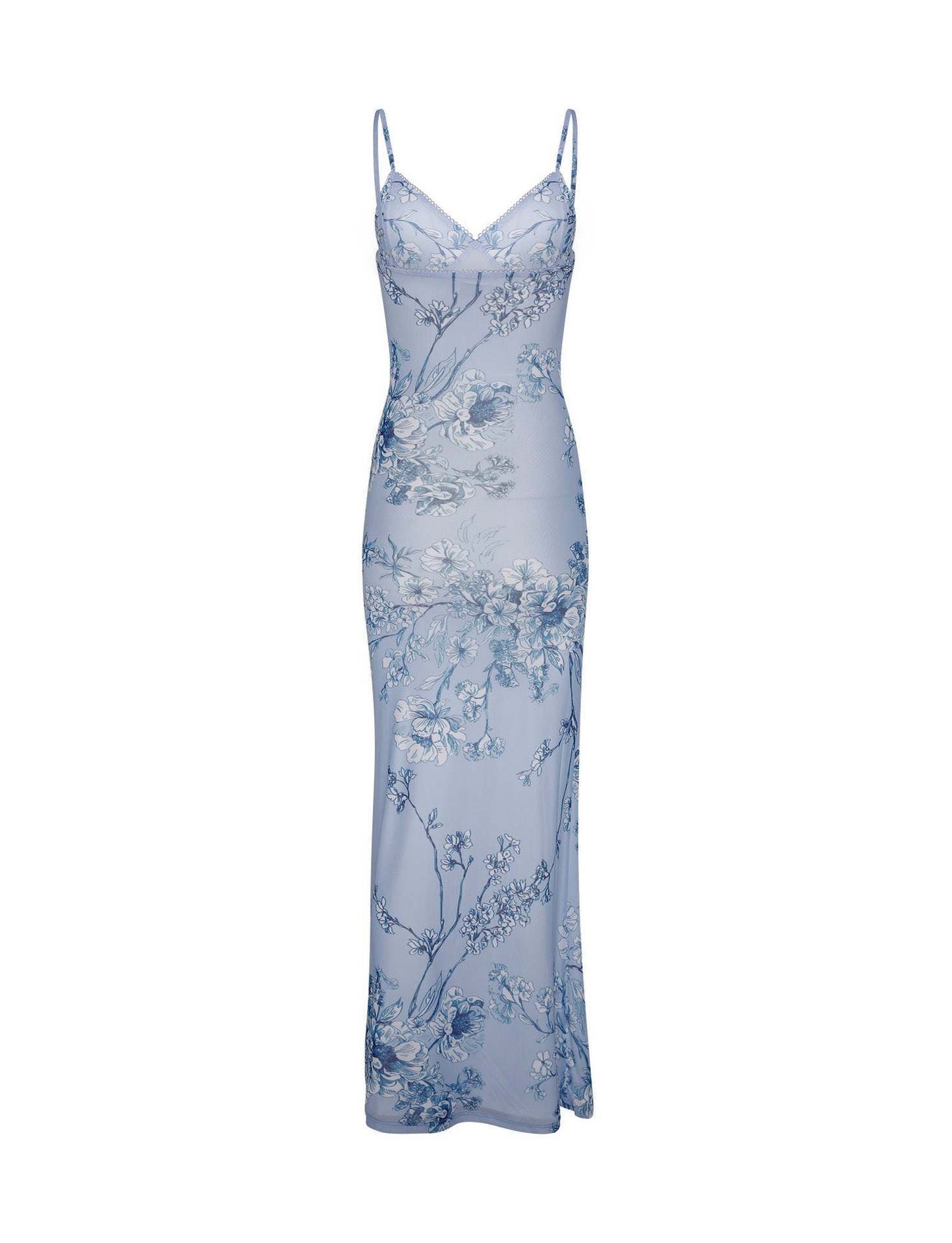 Women's floral print slip maxi dress with thin straps for summer, view 11