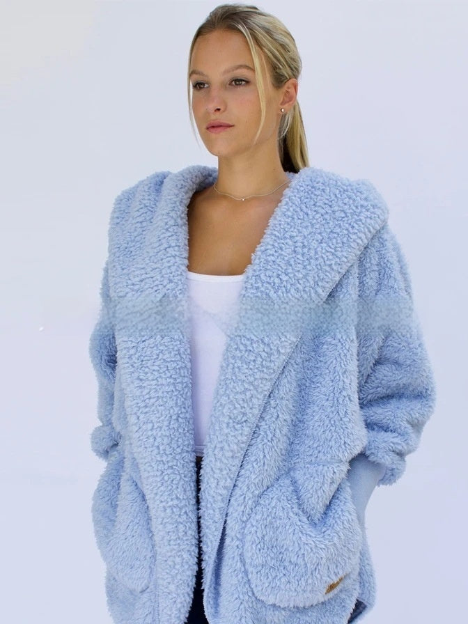 Women's hooded furry cardigan coat with pockets – view 13