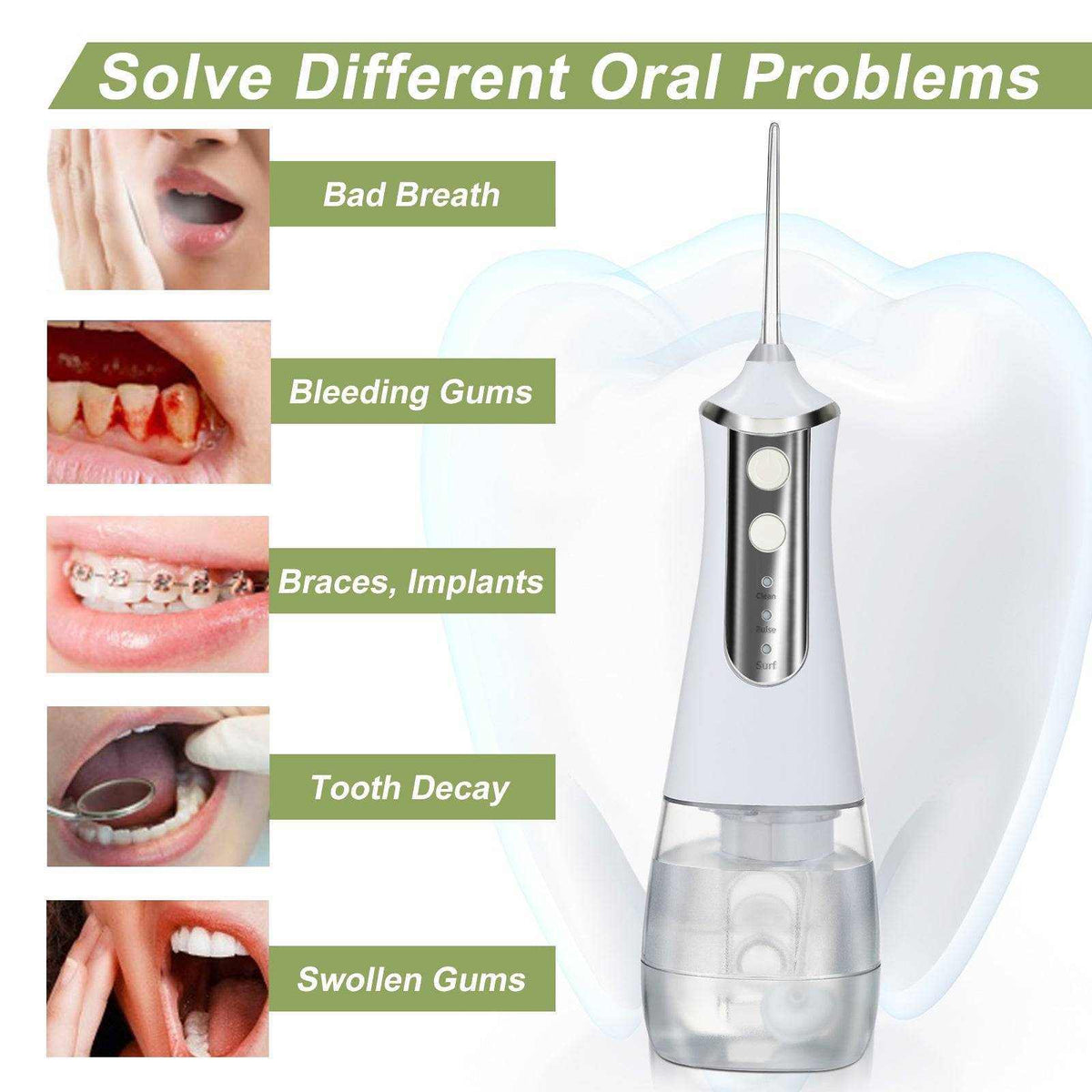 3 Modes Oral Irrigator USB Rechargeable Water Floss Portable Dental with 350ml tank and waterproof design
