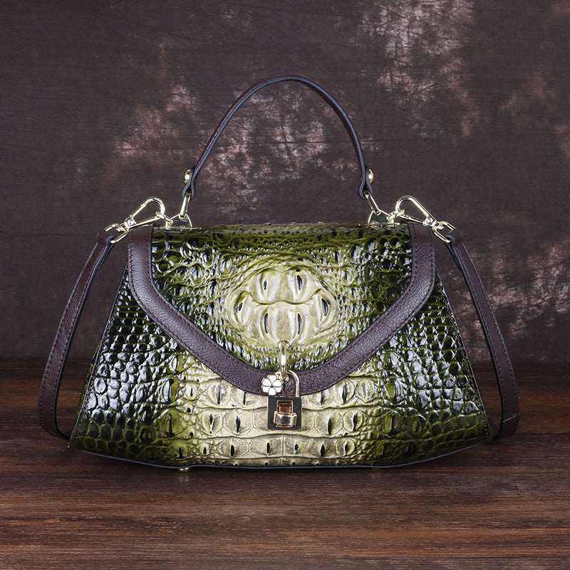 American style tote bag for ladies made of first layer cowhide with crocodile texture and detachable shoulder strap