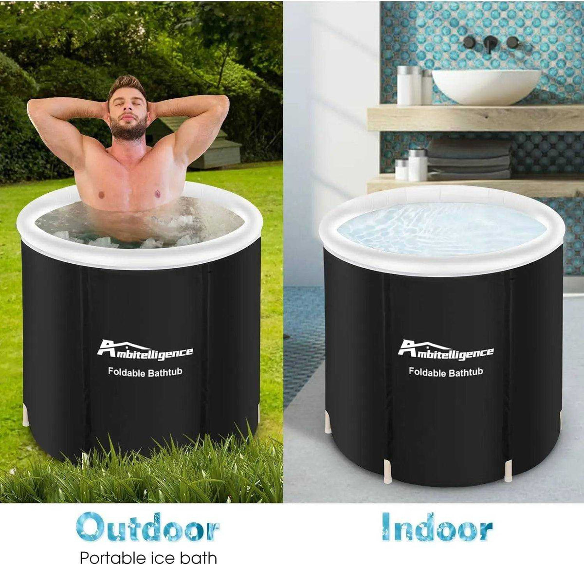 Portable foldable ice tub for outdoor cold water therapy and fitness recovery