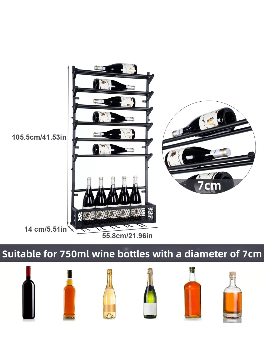 Wall-mounted metal wine rack – product view 4 of 11