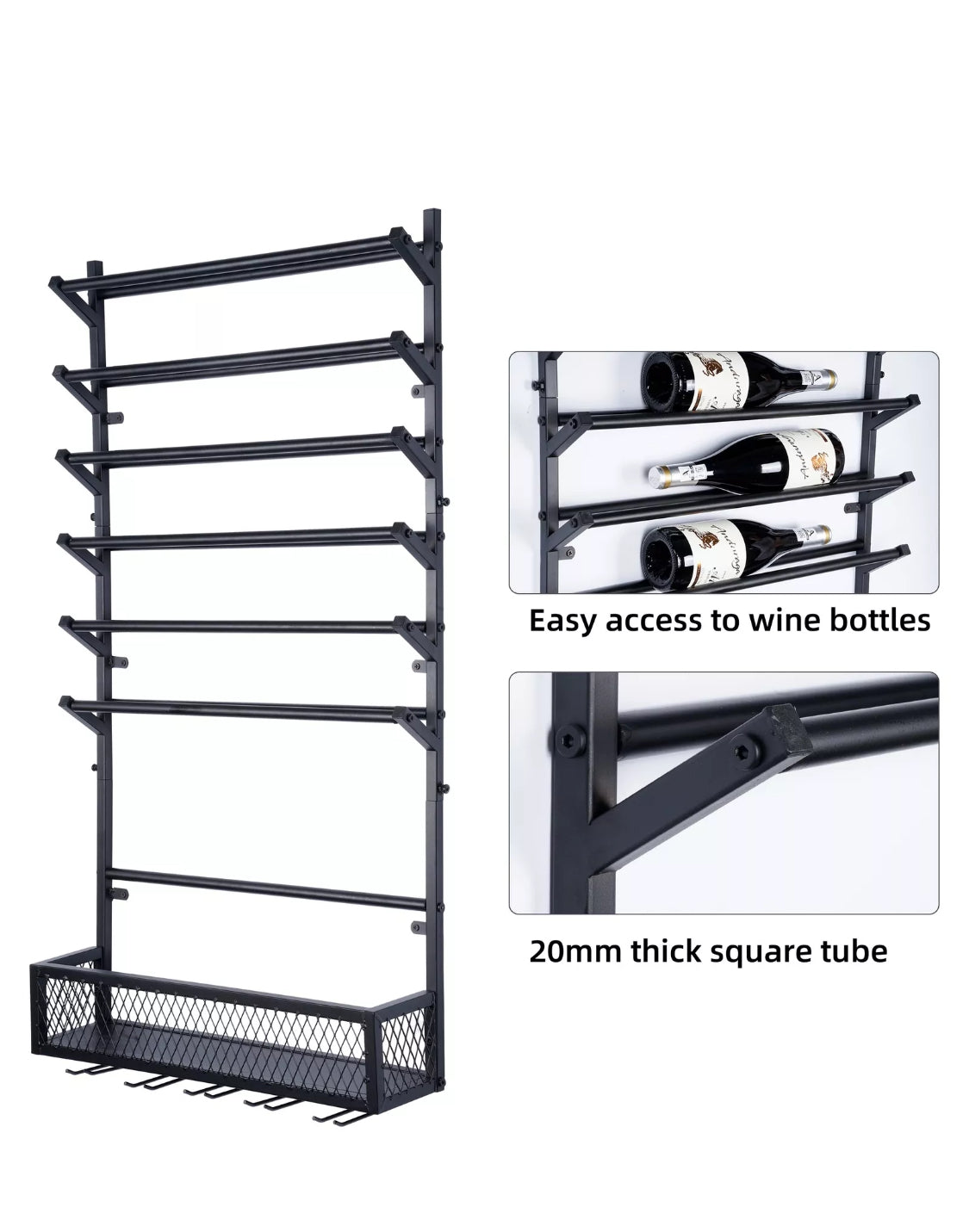 Wall-mounted metal wine rack – product view 6 of 11