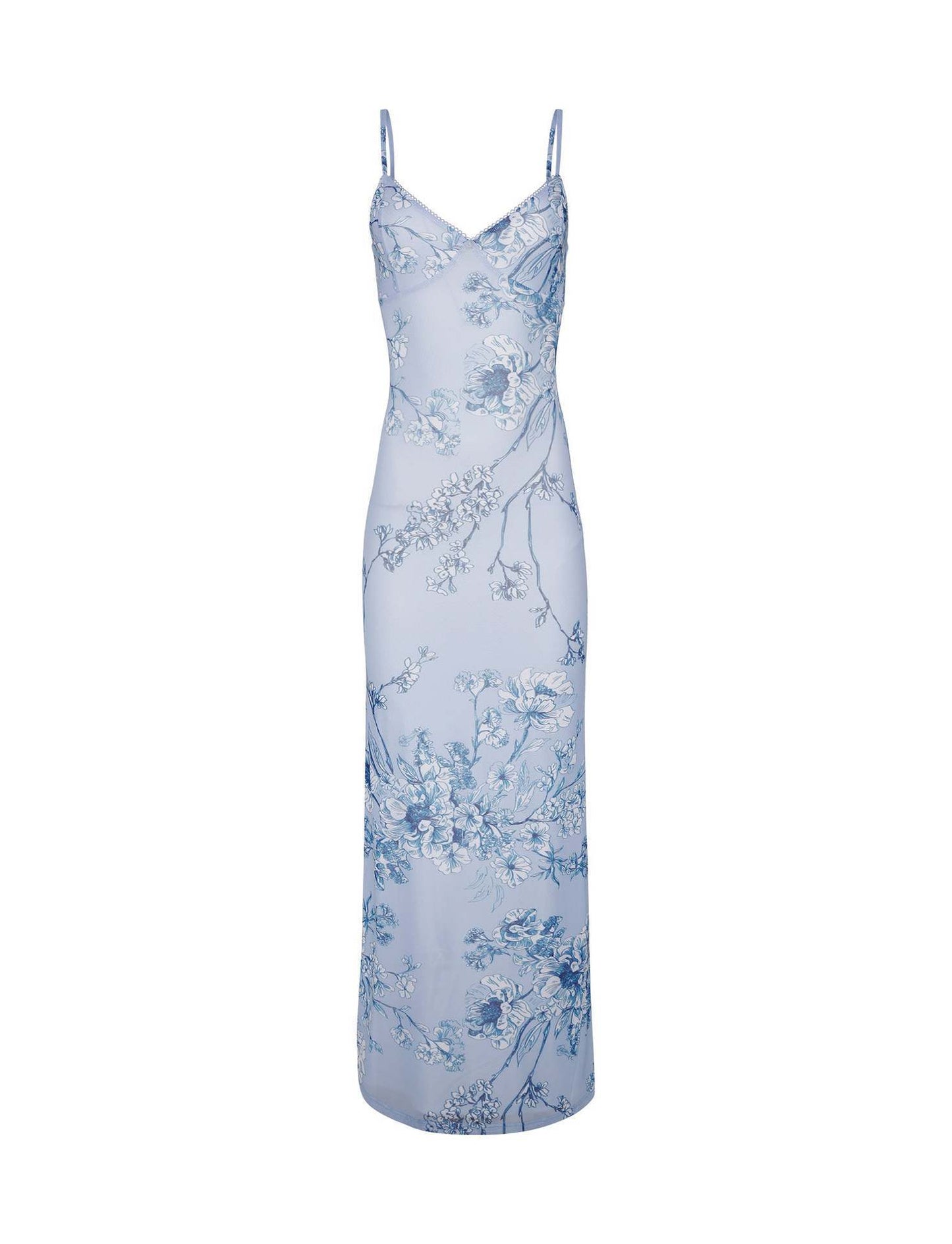 Women's floral print slip maxi dress with thin straps for summer, view 12