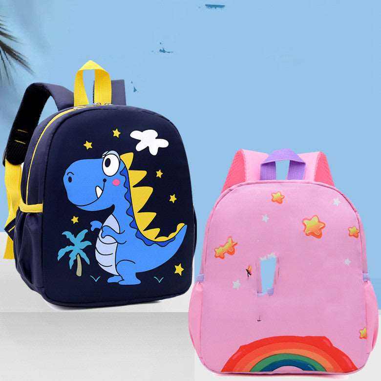 Kindergarten men's cartoon dinosaur school bags with burden reduction and waterproof design