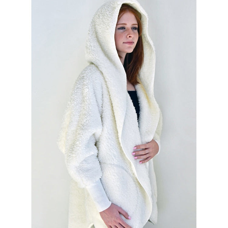 Women's hooded furry cardigan coat with pockets – view 2