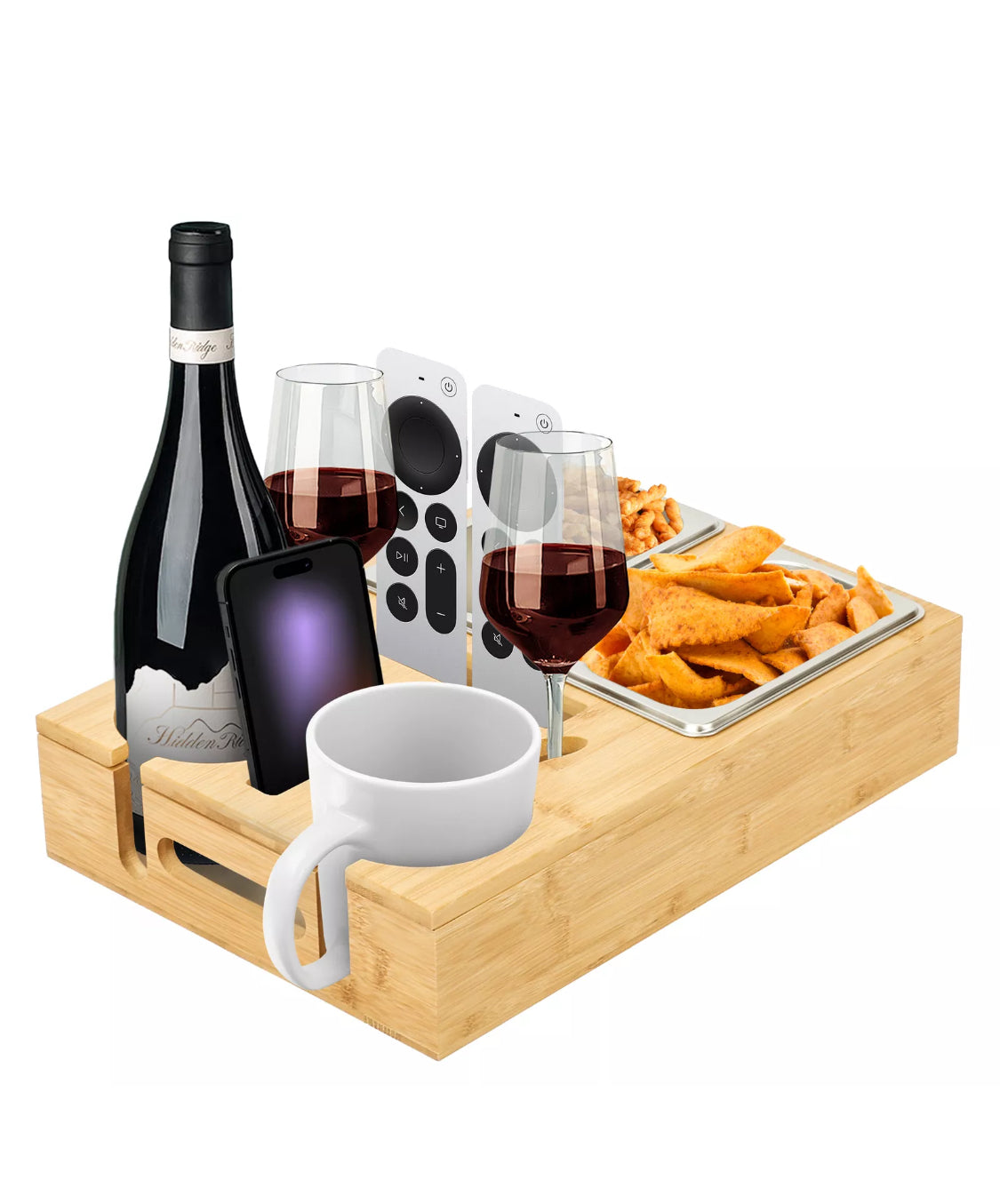 Bamboo Couch Cup Holder Tray - Versatile Bed & Car Organizer