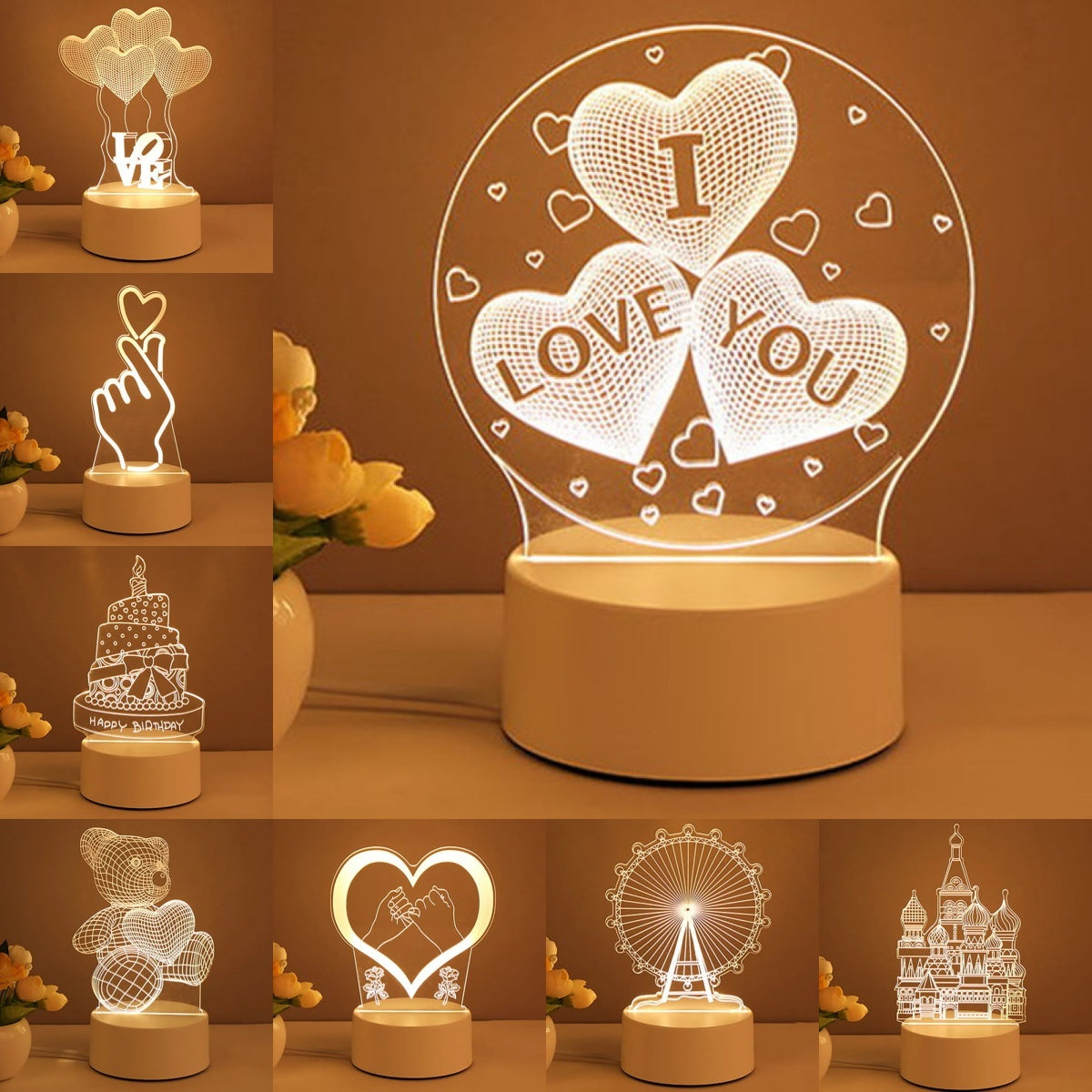 3D acrylic USB LED night light lamp – main product photo