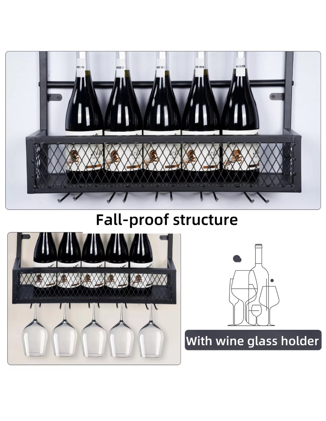 Wall-mounted metal wine rack – product view 5 of 11