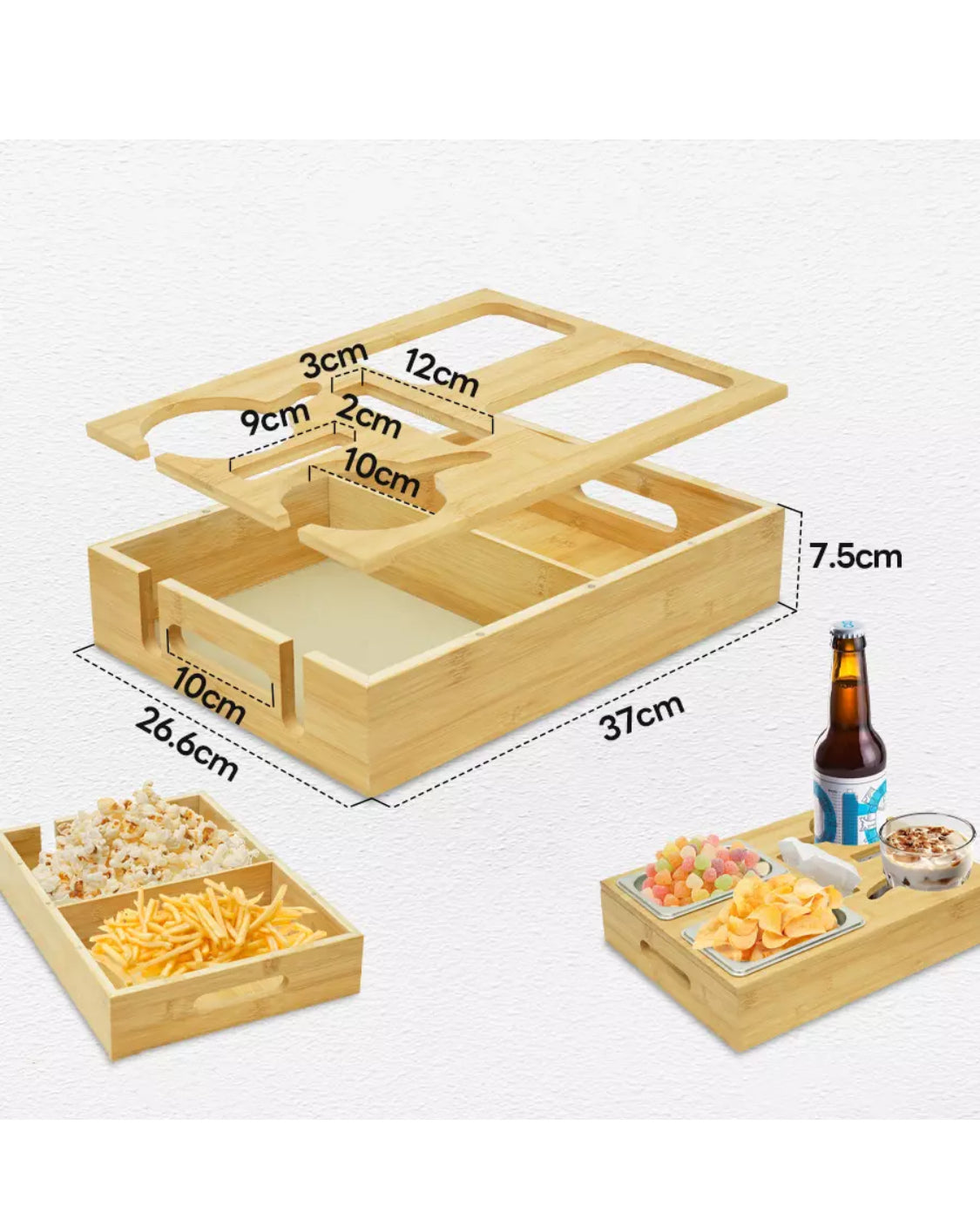 Bamboo Couch Cup Holder Tray - Versatile Bed & Car Organizer