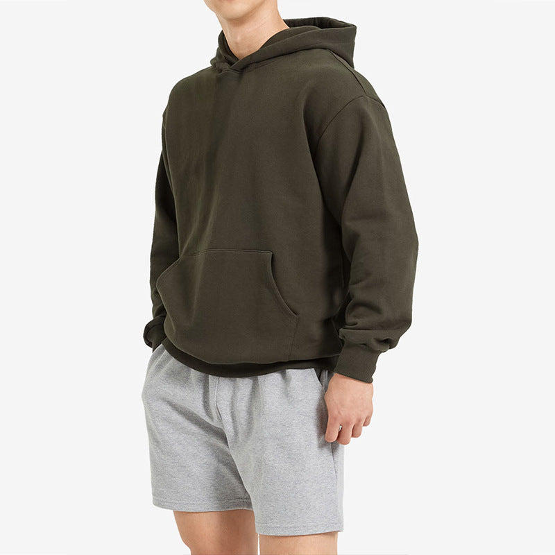 Terry Cotton Solid Color Sports Drop Shoulder Port Hoodie Unbranded