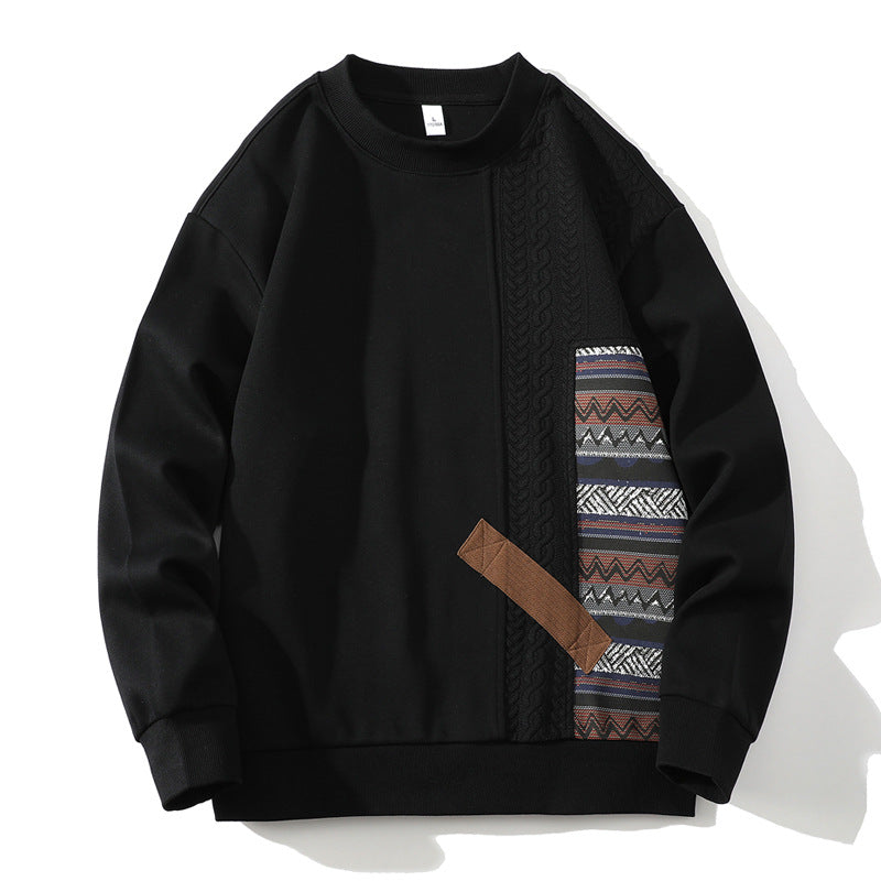 Round Neck Sweater Loose Casual Long Sleeves Patchwork Top Unbranded