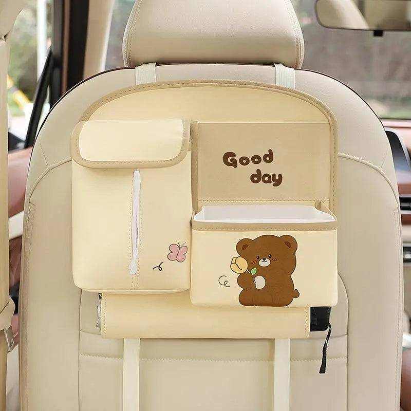 Multifunctional waterproof leather car storage bag with cute cartoon design for hanging use