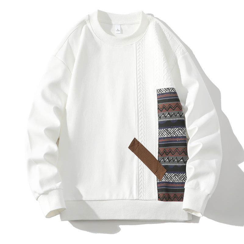 Round Neck Sweater Loose Casual Long Sleeves Patchwork Top Unbranded