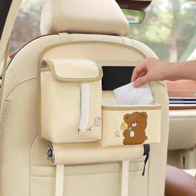 Cute cartoon multifunctional car storage bag made of waterproof leather for organized car storage