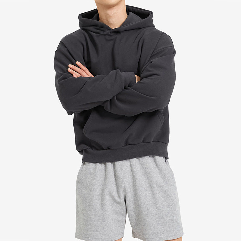 Terry Cotton Solid Color Sports Drop Shoulder Port Hoodie Unbranded