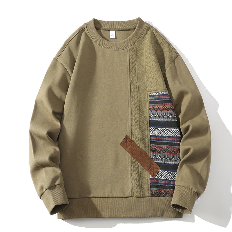 Round Neck Sweater Loose Casual Long Sleeves Patchwork Top Unbranded