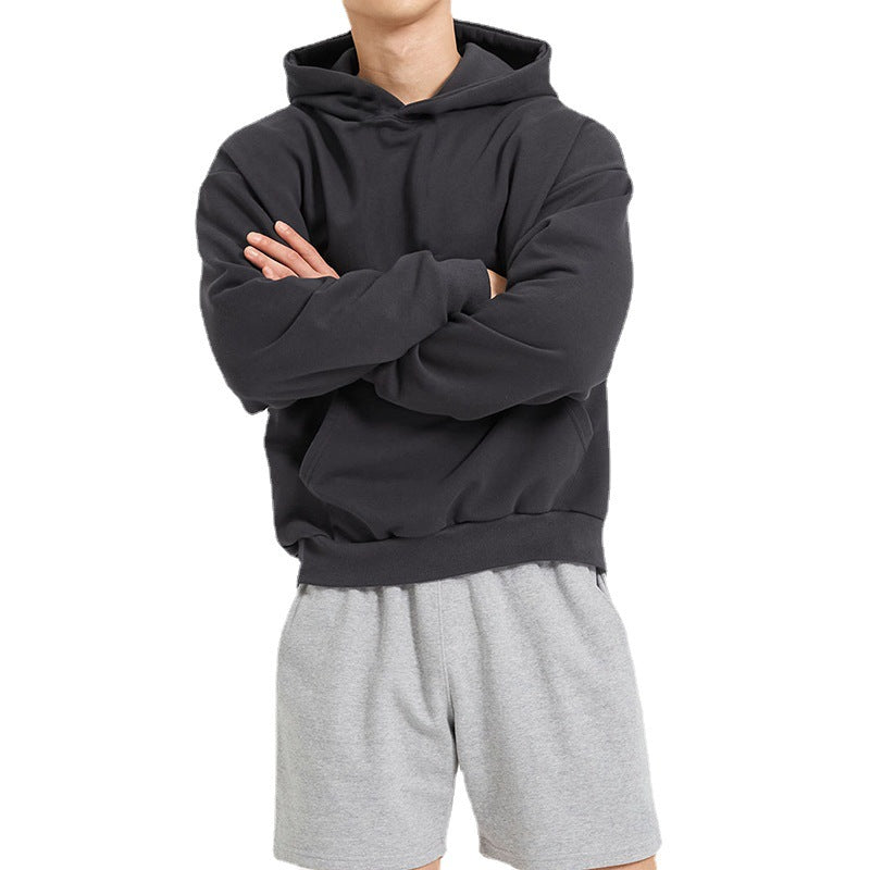Terry Cotton Solid Color Sports Drop Shoulder Port Hoodie Unbranded