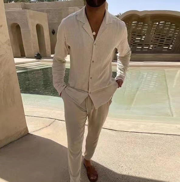 Men's casual long sleeve shirt and slim-fit trousers set – product photo, view 8