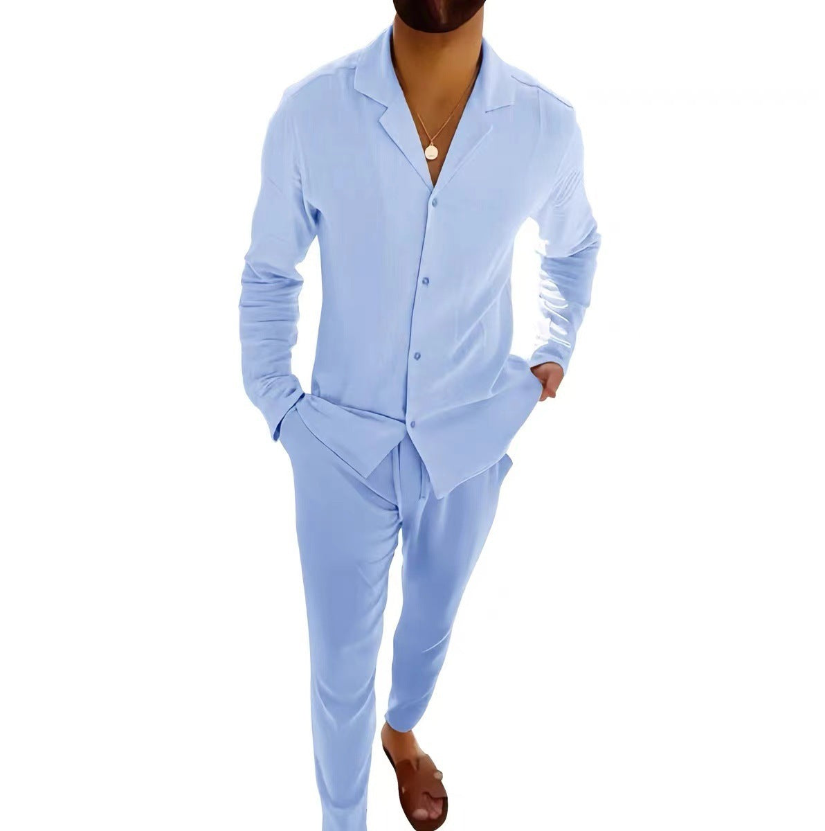 Men's casual long sleeve shirt and slim-fit trousers set – product photo, view 7