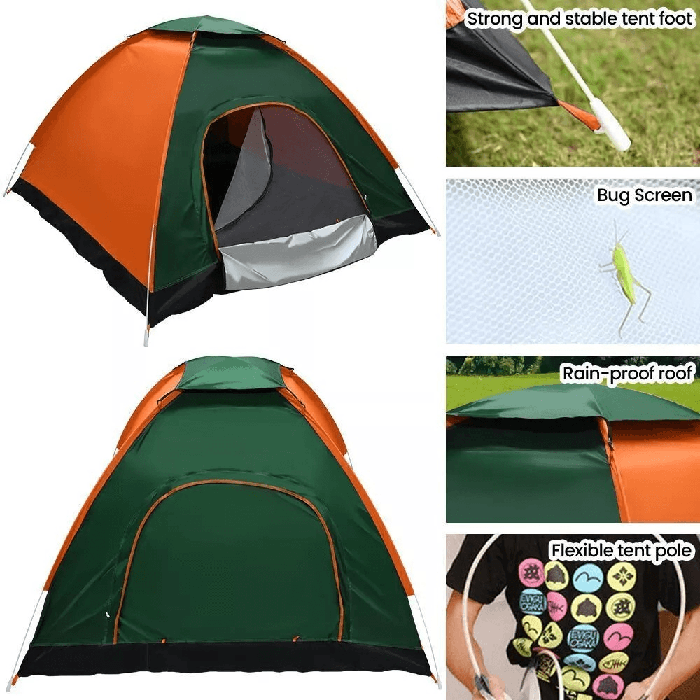 Full Automatic Pop Up Camping Tent, 3-4 Person Family Size, Waterproof Outdoor Hiking Shelter