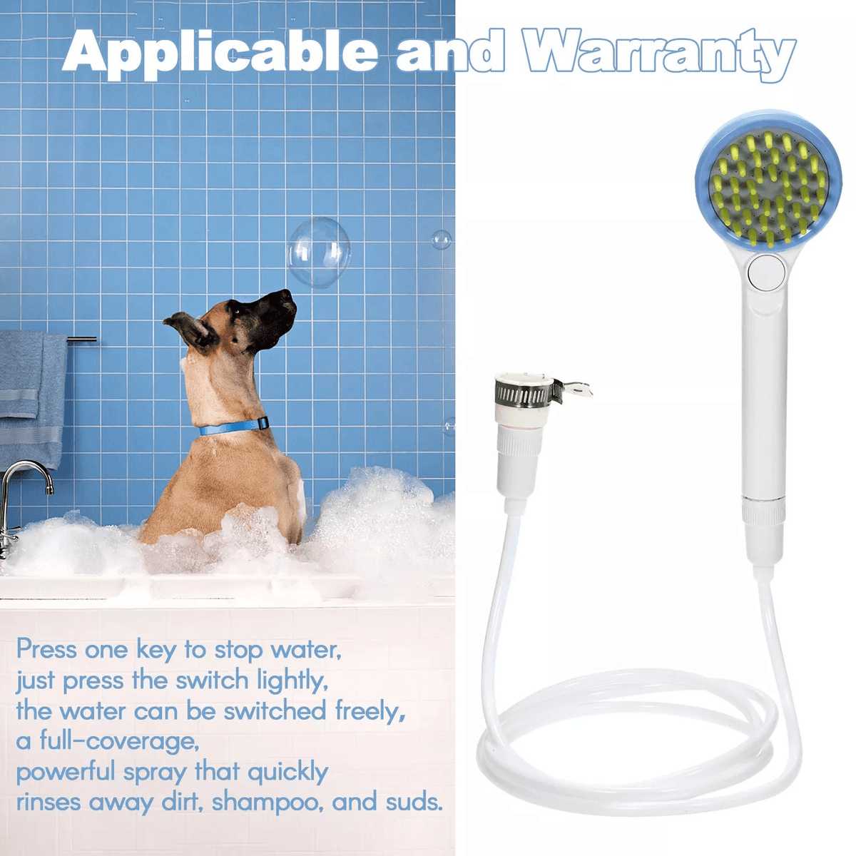 Pet shower attachment and bath brush for dogs – product view 6 of 7