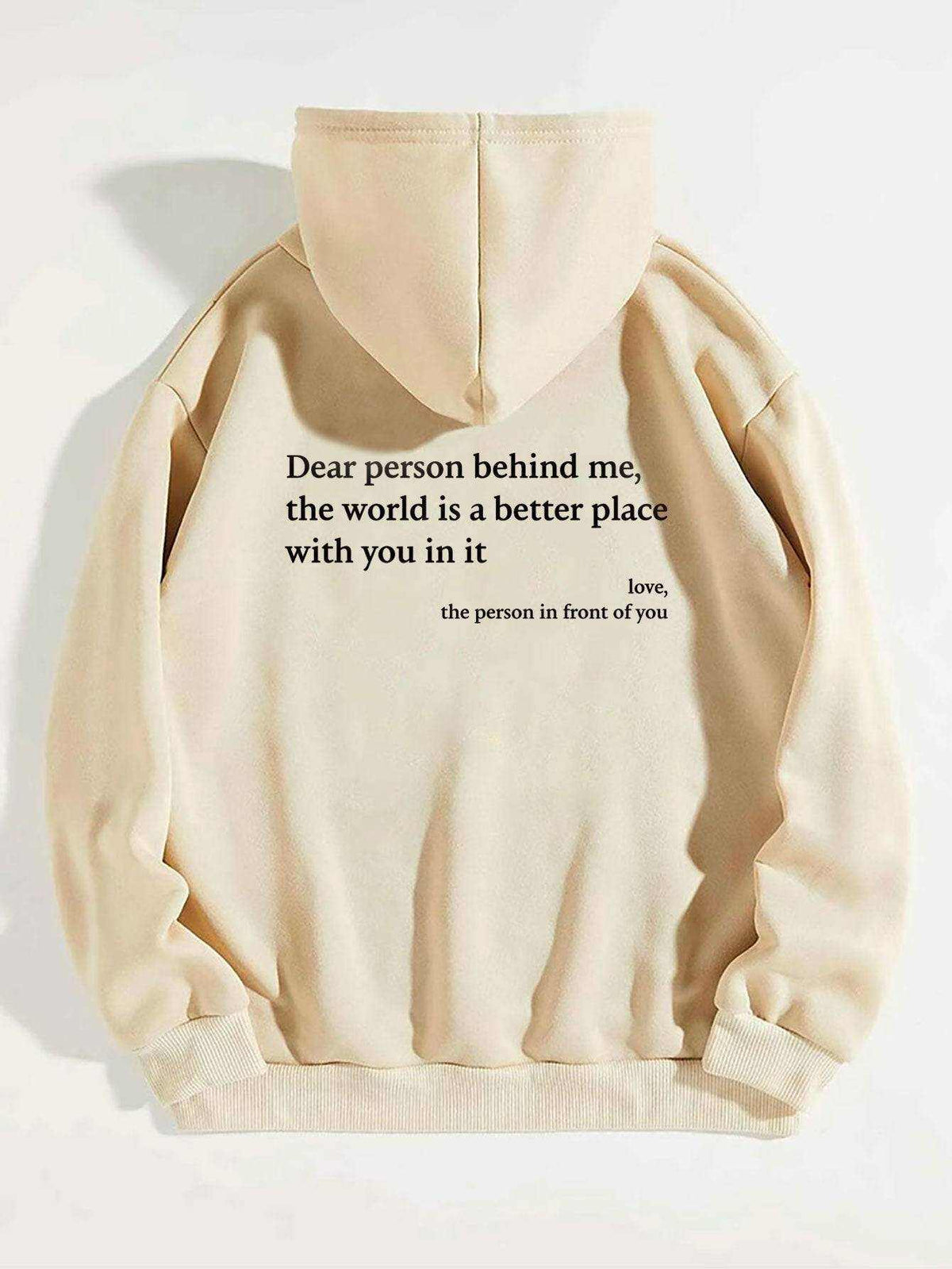Women's plush letter printed kangaroo pocket drawstring hoodie with hood and long sleeves made of polyester