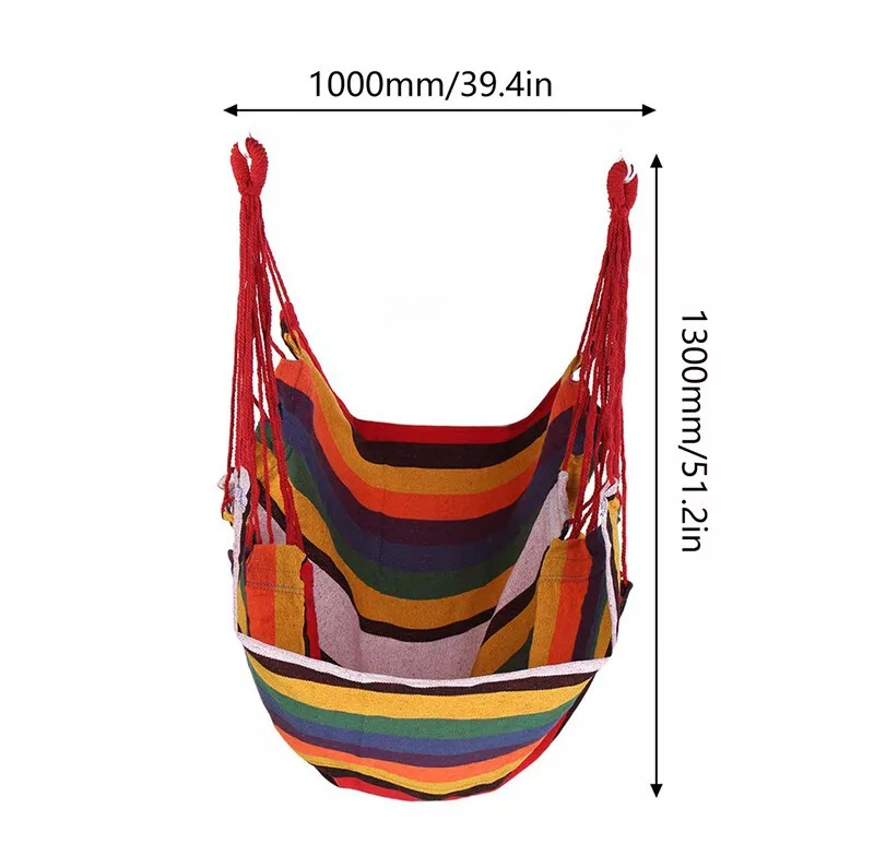 Portable Hanging Hammock Chair, Garden Swing with Cushions, Multicoloured, Indoor Outdoor.