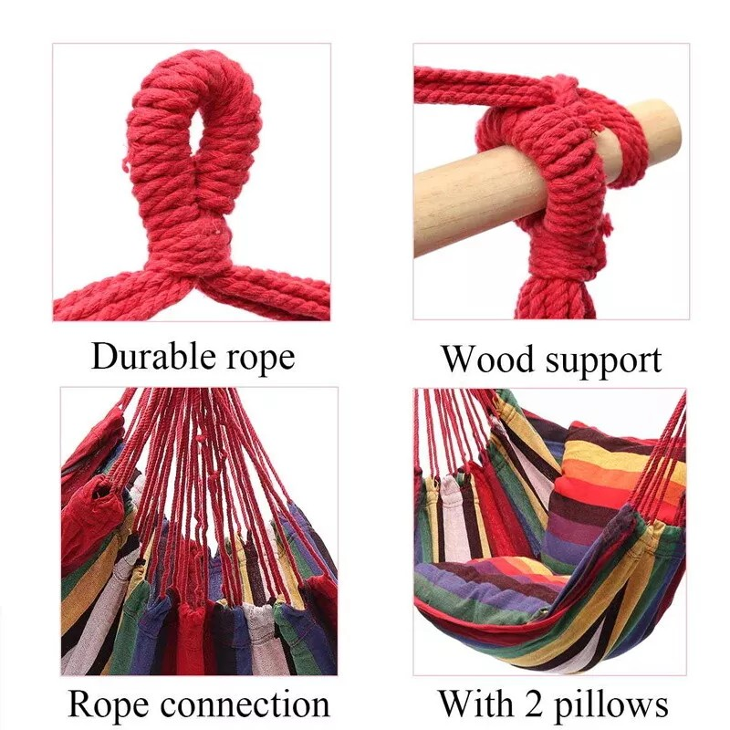 Portable Hanging Hammock Chair, Garden Swing with Cushions, Multicoloured, Indoor Outdoor.