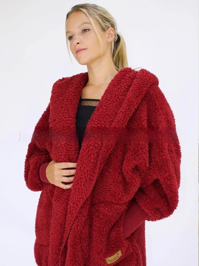 Women's hooded furry cardigan coat with pockets – view 4