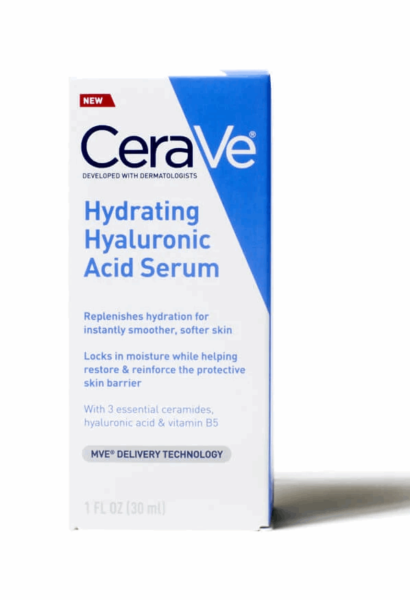 Cerave Hyaluronic Acid Serum hydrating face serum with ceramides and vitamin B5 for dry skin, fragrance free.