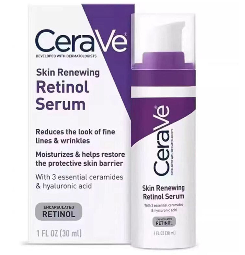 CeraVe Skin Renewing Retinol Serum with Retinol, Hyaluronic Acid, Niacinamide for anti-aging and skin barrier repair.