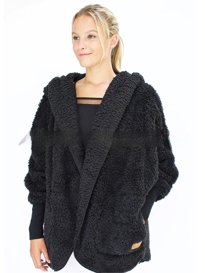Women's hooded furry cardigan coat with pockets – view 12