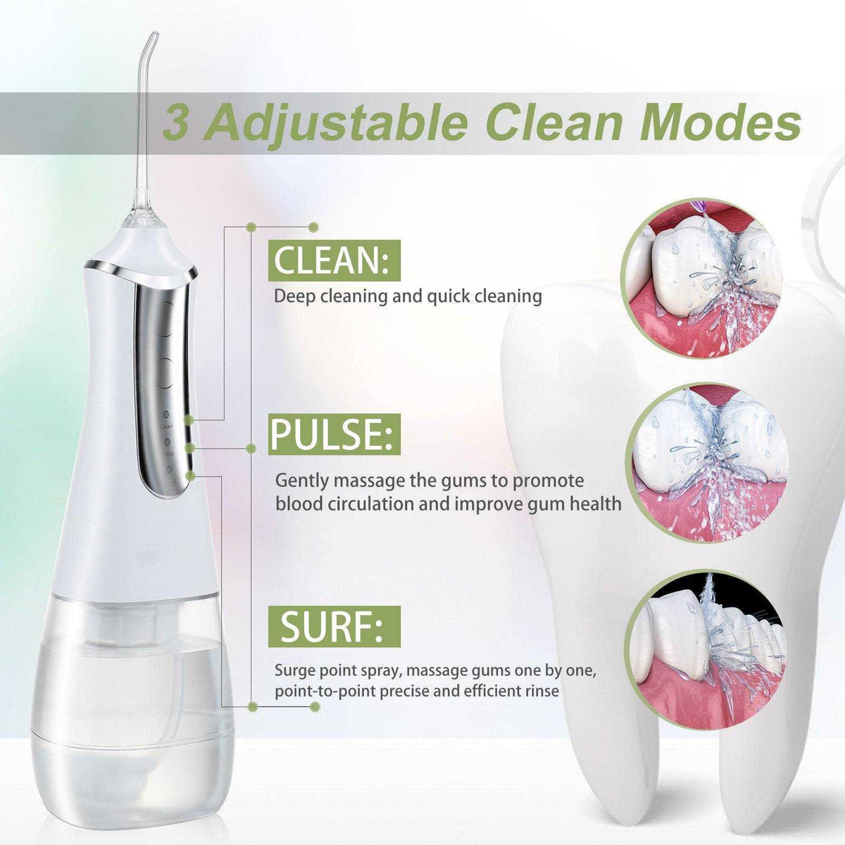 3 Modes Oral Irrigator USB Rechargeable Water Floss Portable Dental Teeth Cleaner with 350ml Tank