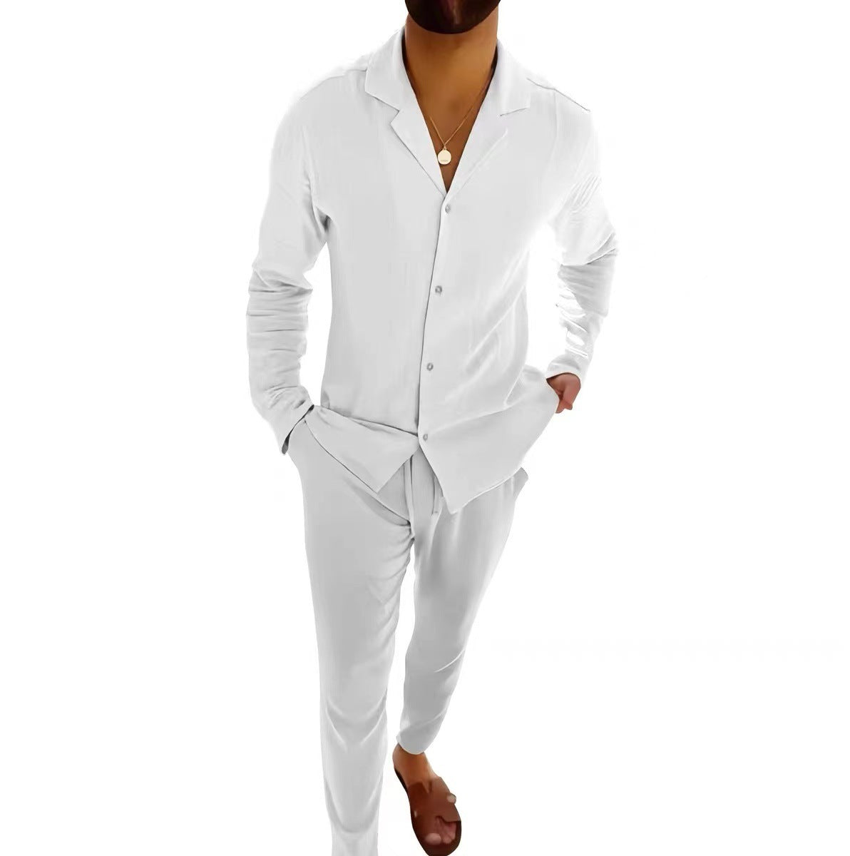 Men's casual long sleeve shirt and slim-fit trousers set – product photo, view 5