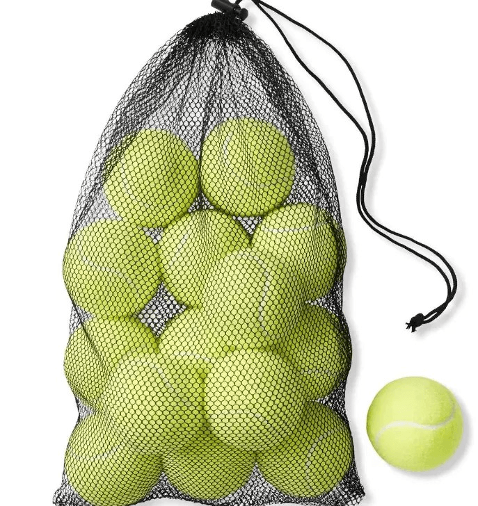 Tennis Balls for Training and Practice, Pack of 15, Green with Mesh Carry Bag.