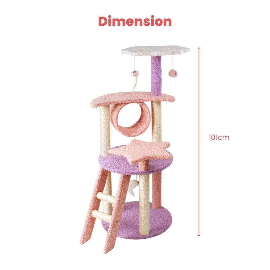 Floofi 101cm Galaxy Plush Cat Condo Cat Tree Pink Purple FLOOFI
